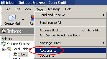 outlook express tools accounts