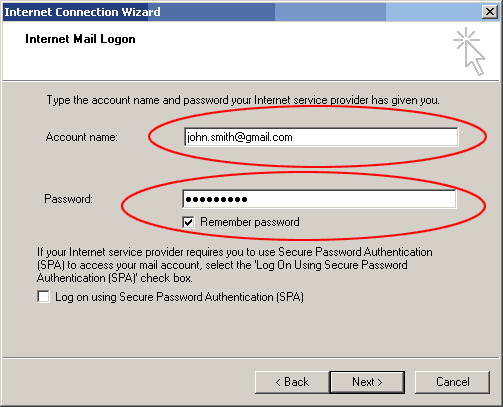 wizard account name and password