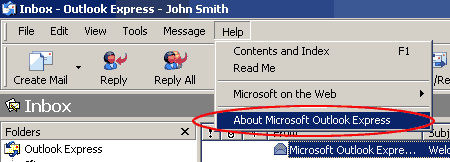 outlook express about menu