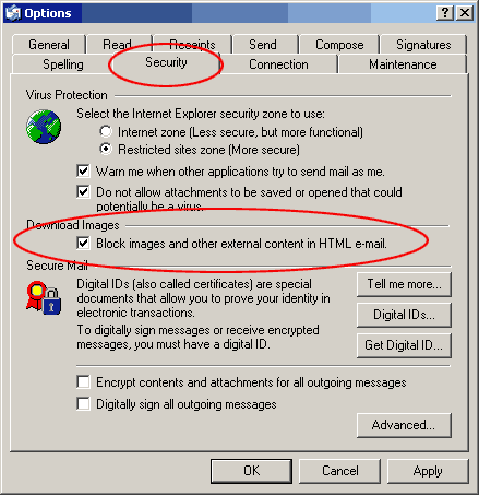 outlook express security block html images