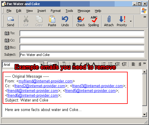 remove emails that are included with the message