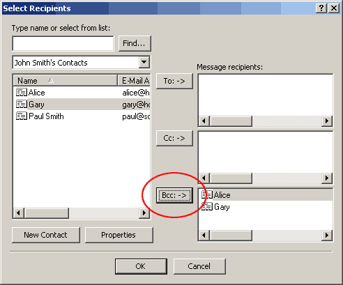 select recipients into bcc field from the address book