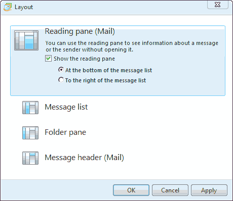 set reading pane position